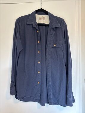 MUJI Navy Blue Washed Cotton Flannel Button-Down Work Shirt